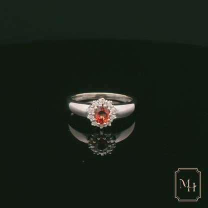 Orange Sapphire Diamond Cluster Ring