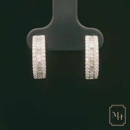 Three-Row Diamond Baguette Earrings