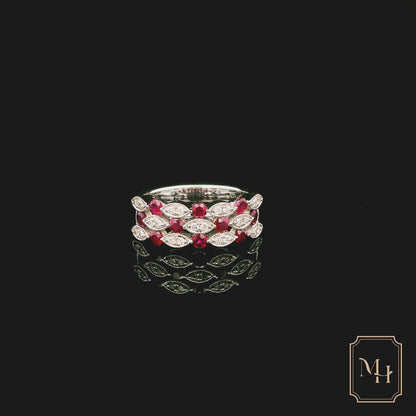 Ruby & Diamond Patterned-Band Ring