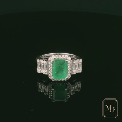 Emerald & Diamond Halo Ring