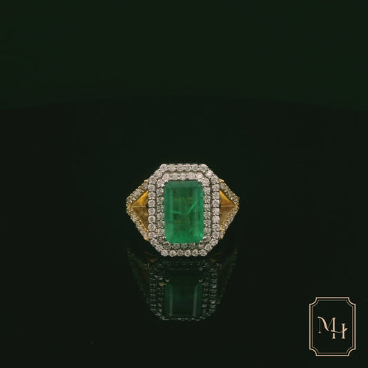 Emerald & Diamond Halo Ring