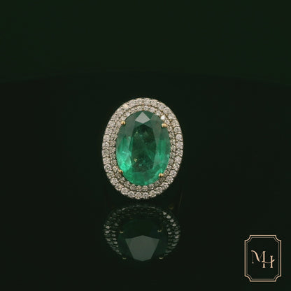 Emerald & Diamond Double-Halo Ring