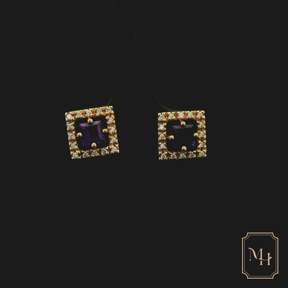 Amethyst & Diamond Golden Earrings