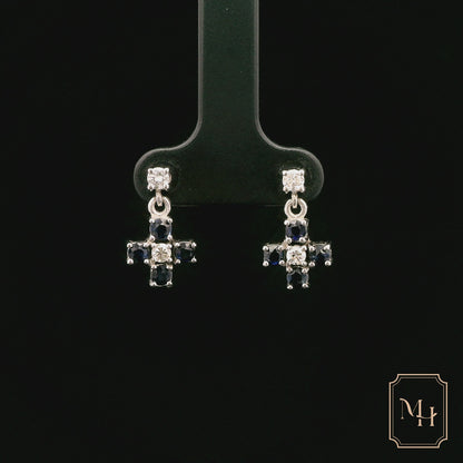 Sapphire & Diamond Cross Earrings