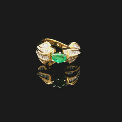 Double-Leaf Emerald Gold Ring
