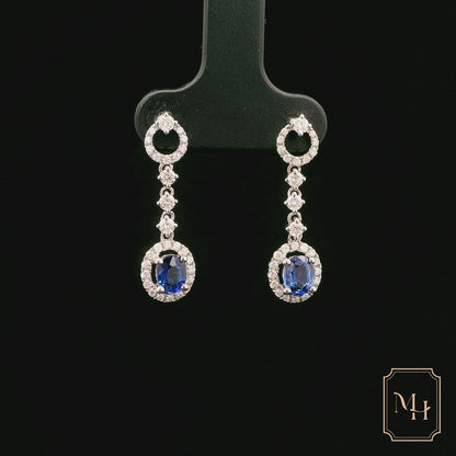 Three-Stone Diamond & Sapphire Earrings