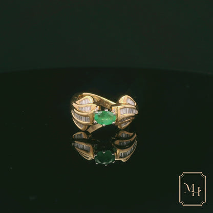 Double-Leaf Emerald Gold Ring