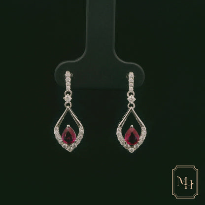 Ruby & Diamond Hollow Drop Earrings