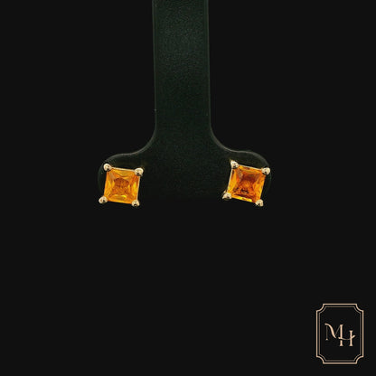 Four-Claw Orange Sapphire Stud Earrings