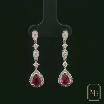 Ruby & Diamond Halo Drop Earrings
