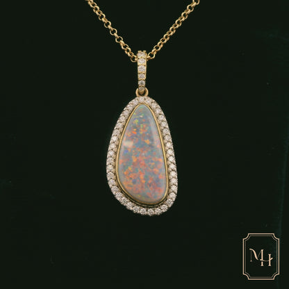 Opal & Diamond Halo Pendant