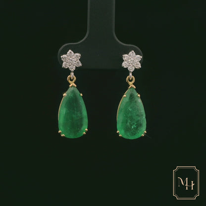 Emerald & Diamond Pear-drop Earrings