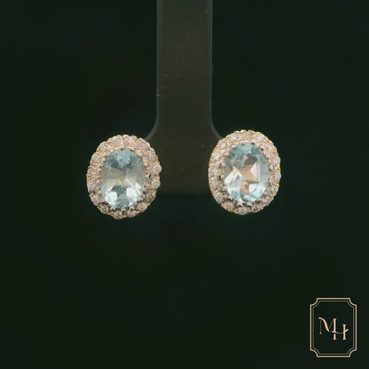 Aquamarine & Diamond Halo Earrings