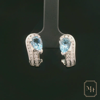 Aqua & Diamond Teardrop Earrings