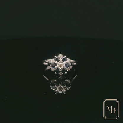 Sapphire & Diamond Flowered Ring