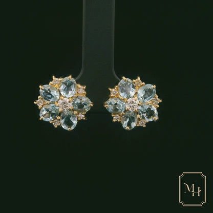 Aquamarine & Diamond Floral Earrings