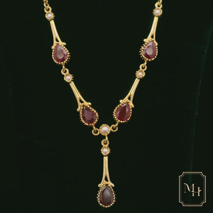 Royal Ruby & Pearl Gold Necklace